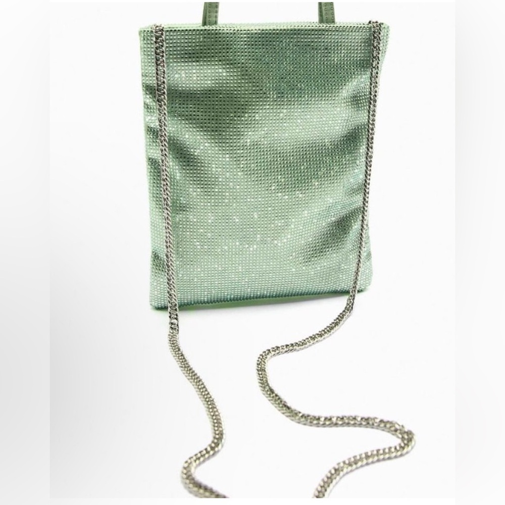 ZARA rhinestone mini tote bag green